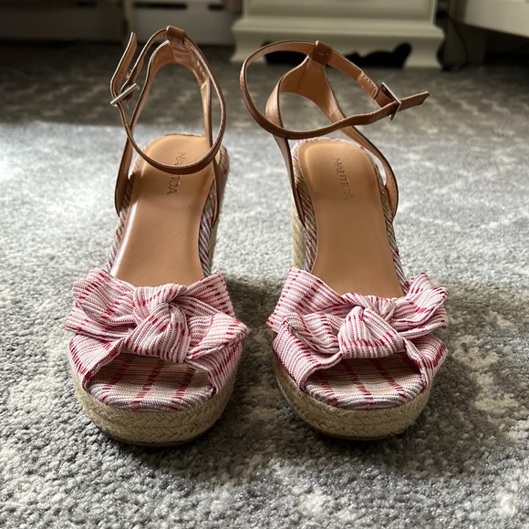 Red and White open-toed espadrille, Size 9, Lightly worn, Nautica